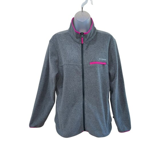 Columbia Womens Full-Zip Fleece Jacket L Gray & Pink Polyester *Like New* - Picture 2 of 7